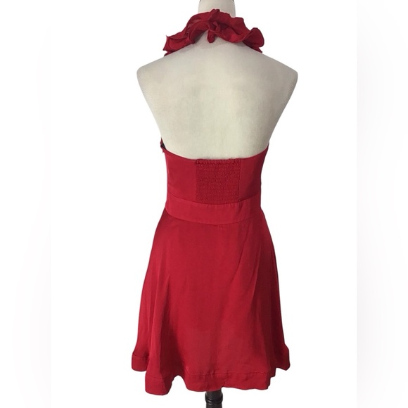 Bebe Red Silk Ruffle Rosette Halter Dress - Picture 4 of 6